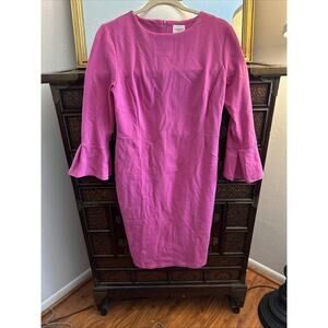 Women’s Sheath Dress Midi Pink Long Sleeve Bell Crew Neck Stretch Size 12‎